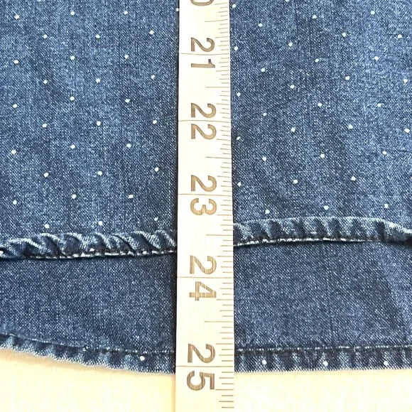 Madewell Men's Top Blue Denim Polka Dot Long Sleeve Half Button Size S Pocket - Picture 7 of 7